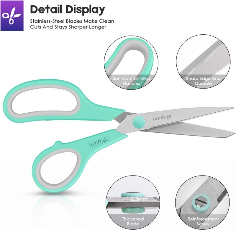 All Purpose Scissors Bulk 3-Pack, Ultra Sharp 2.5mm Thick Blade Shears Comfort-Grip Scissors - Image 3