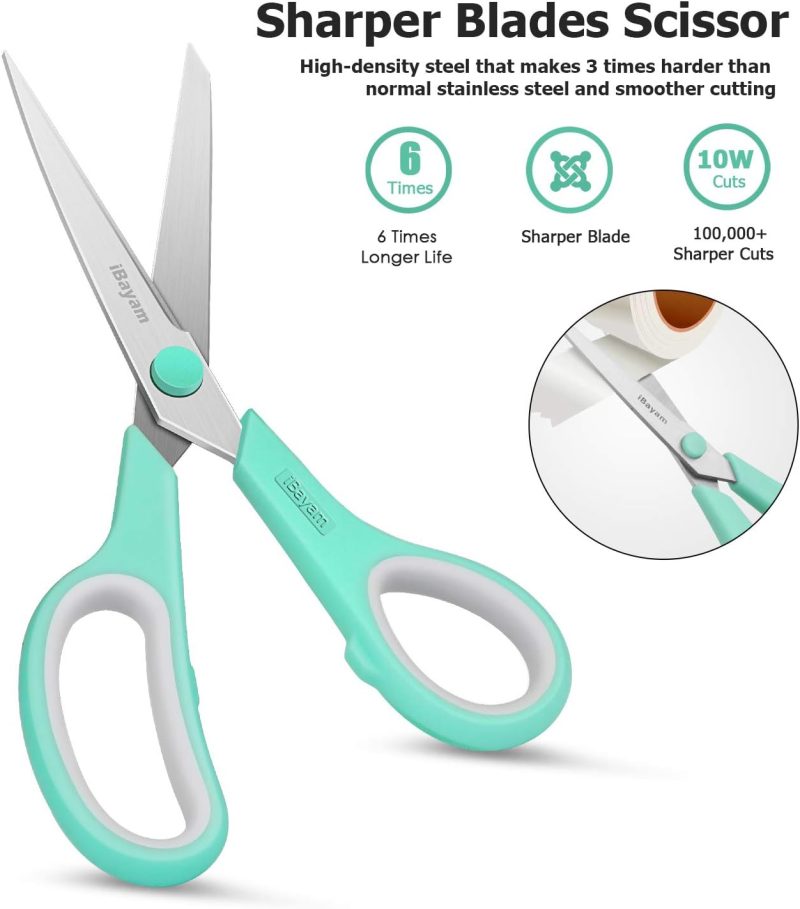 All Purpose Scissors Bulk 3-Pack, Ultra Sharp 2.5mm Thick Blade Shears Comfort-Grip Scissors - Image 4