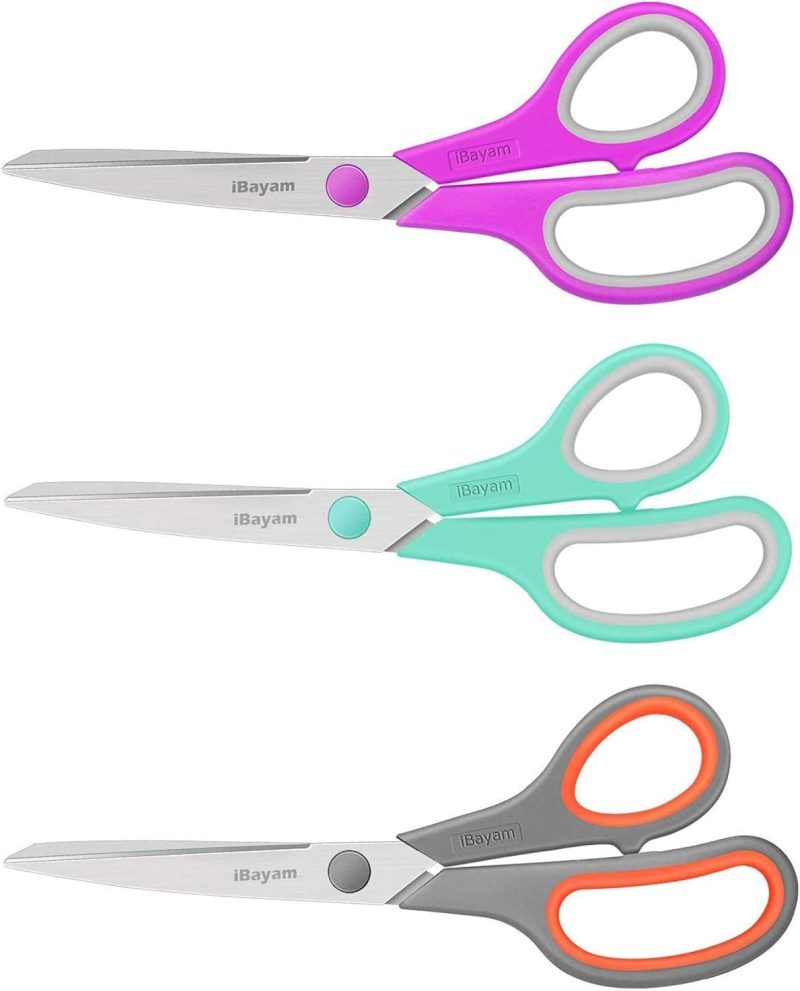 All Purpose Scissors Bulk 3-Pack, Ultra Sharp 2.5mm Thick Blade Shears Comfort-Grip Scissors