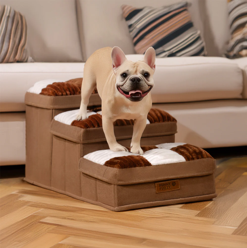 Chessboard Plaid Handcrafted Dog Stairs with Storage - Multifunctional and Foldable - Image 2