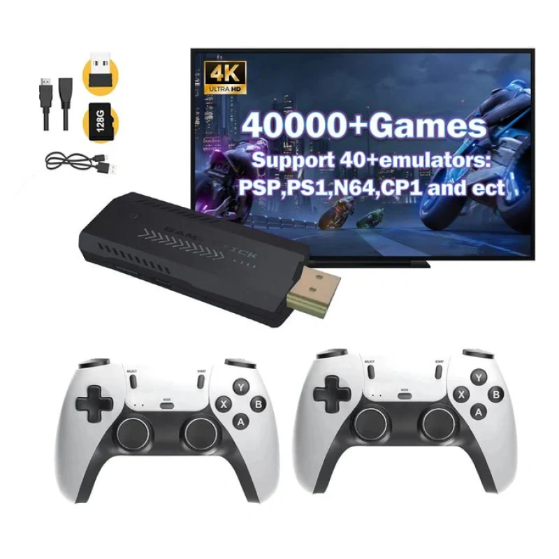 2025 Newest Retro Game Console Stick with 4K HDMI Games Upgrade Dual 2.4G Wireless Two Controllers