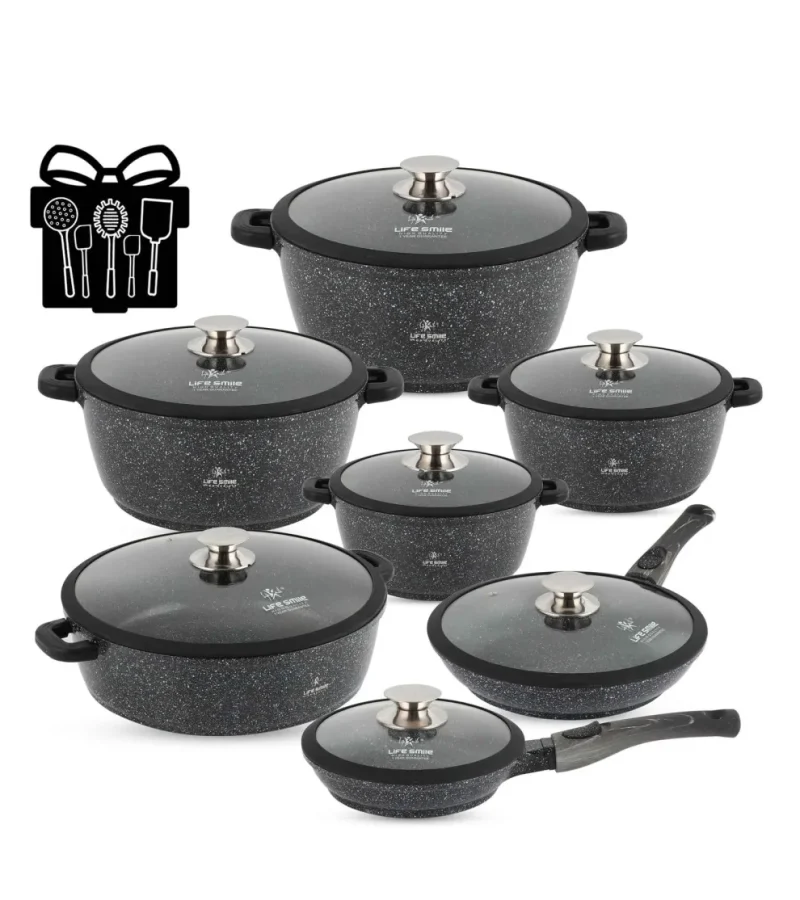 Last Chance Flash Sale-Cookware Set 19 pieces with Multiple Layer Granite Coating, Black