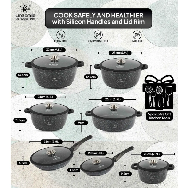 Last Chance Flash Sale-Cookware Set 19 pieces with Multiple Layer Granite Coating, Black - Image 2