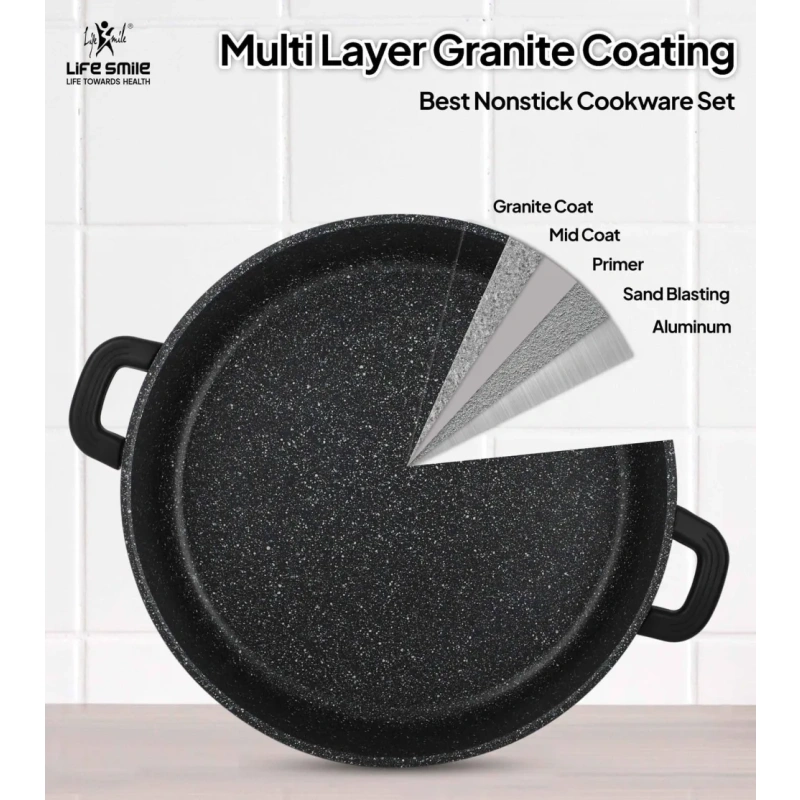 Last Chance Flash Sale-Cookware Set 19 pieces with Multiple Layer Granite Coating, Black - Image 5
