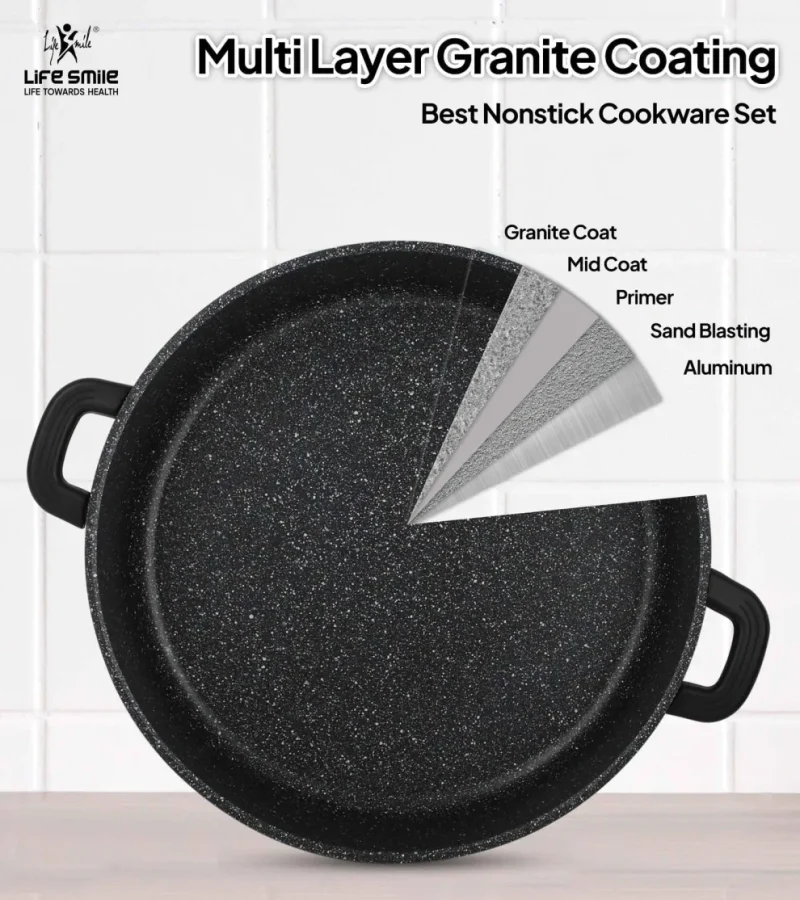 Last Chance Flash Sale-Cookware Set 19 pieces with Multiple Layer Granite Coating, Black - Image 5