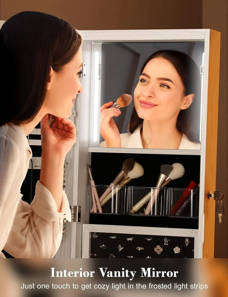 360° Swivel Jewelry Cabinet with Lights, Touch Screen Vanity Mirror - Image 5