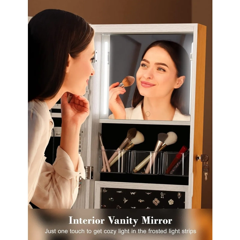 360° Swivel Jewelry Cabinet with Lights, Touch Screen Vanity Mirror - Image 5