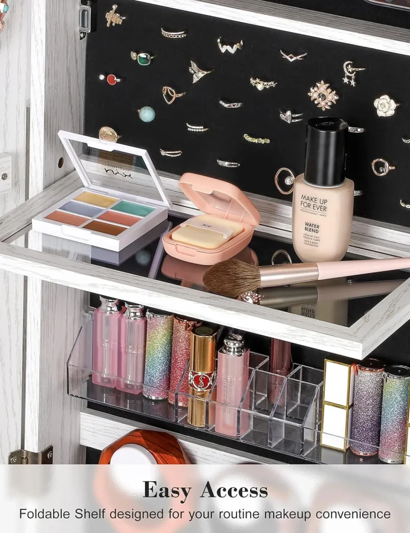 360° Swivel Jewelry Cabinet with Lights, Touch Screen Vanity Mirror - Image 3