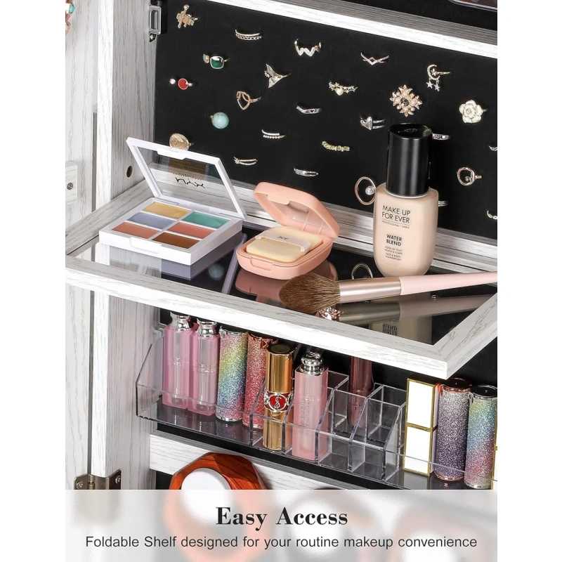 360° Swivel Jewelry Cabinet with Lights, Touch Screen Vanity Mirror - Image 3