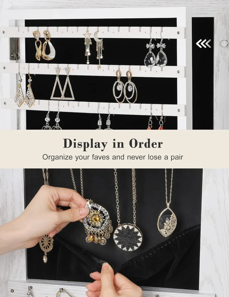 360° Swivel Jewelry Cabinet with Lights, Touch Screen Vanity Mirror - Image 4