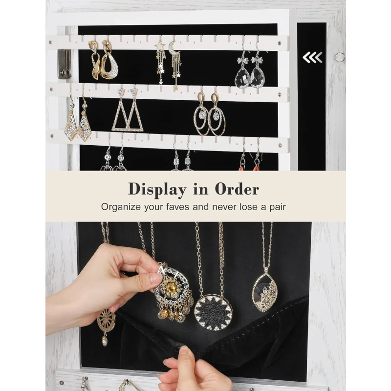 360° Swivel Jewelry Cabinet with Lights, Touch Screen Vanity Mirror - Image 4