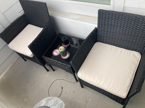 3 Pieces Patio Rattan Furniture Set, Outdoor Conversation Set with PE Wicker Armchairs photo review