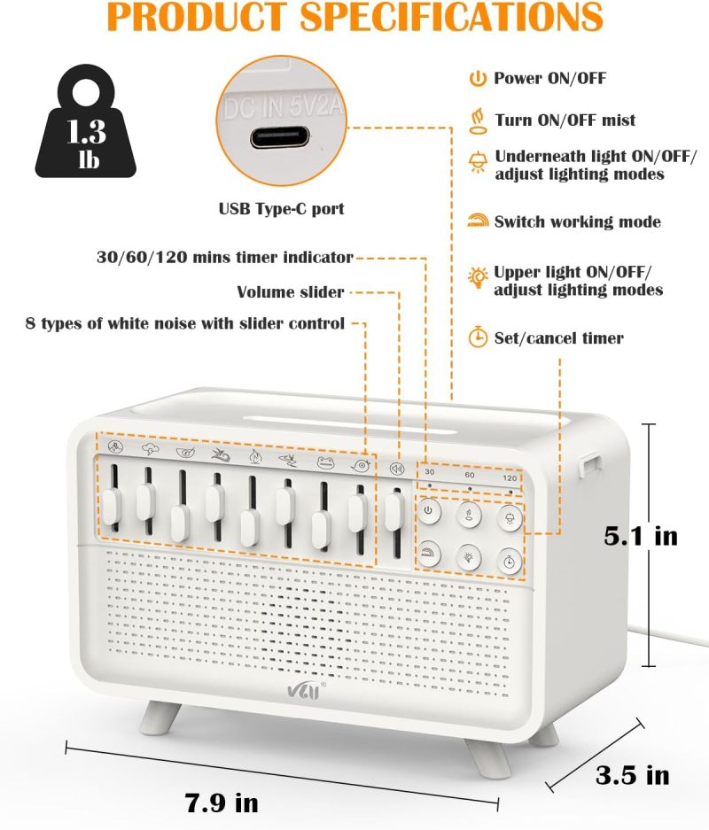 DreamCore White Noise Sound Machine Essential Oil Diffuser - Image 8