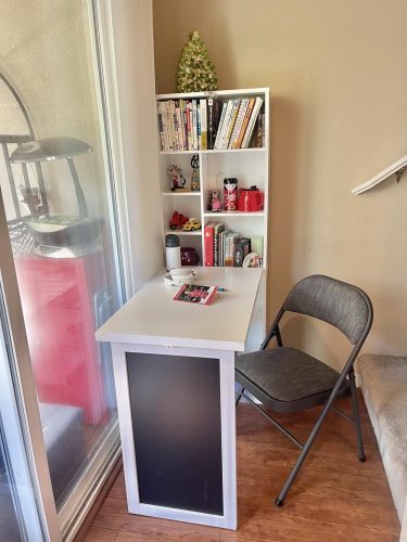 HOMCOM Fold-out Convertible Writing Table Wall Mount Desk Cabinet with Blackboard and Side Shelf Multi-Function Home Office Workstation photo review