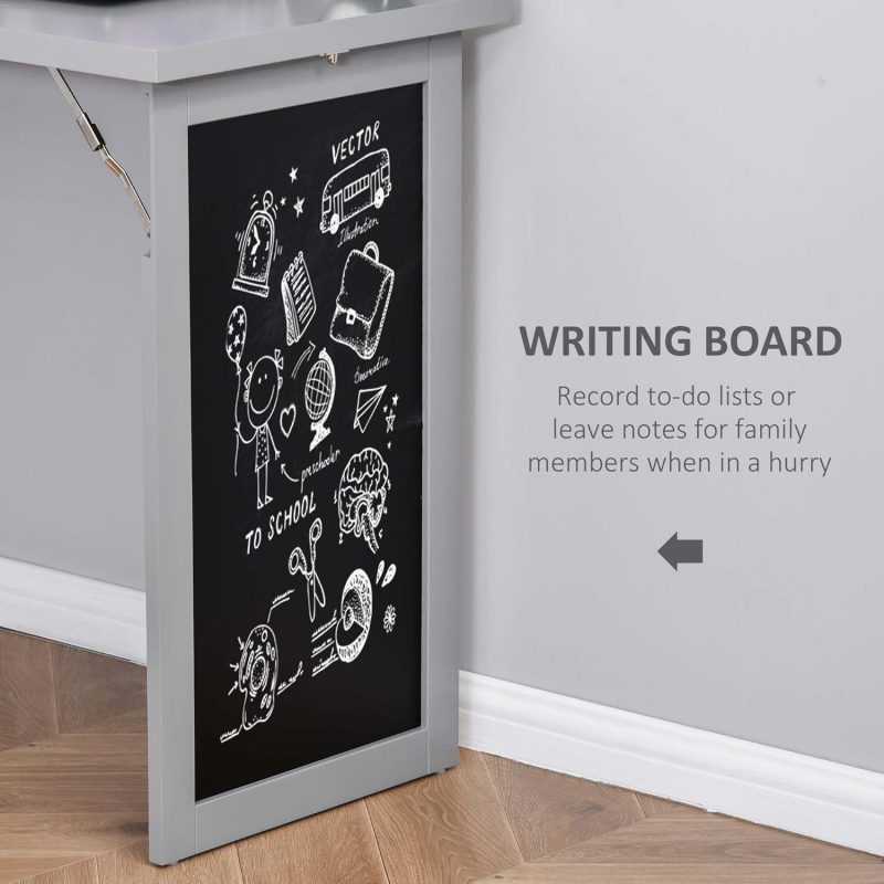 HOMCOM Fold-out Convertible Writing Table Wall Mount Desk Cabinet with Blackboard and Side Shelf Multi-Function Home Office Workstation - Image 5