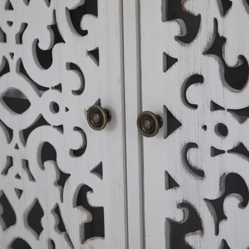 White Intricate Traditional Antique Storage Cabinet - Image 6