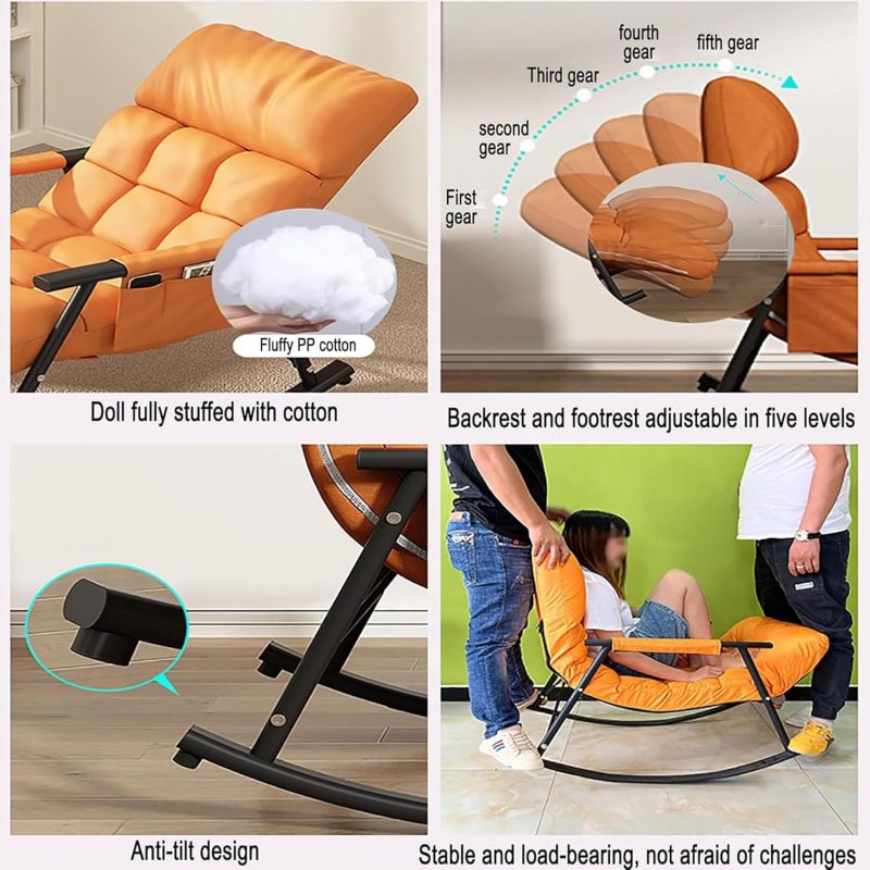 Casual Folding Rocking Chair Upholstered - Image 5