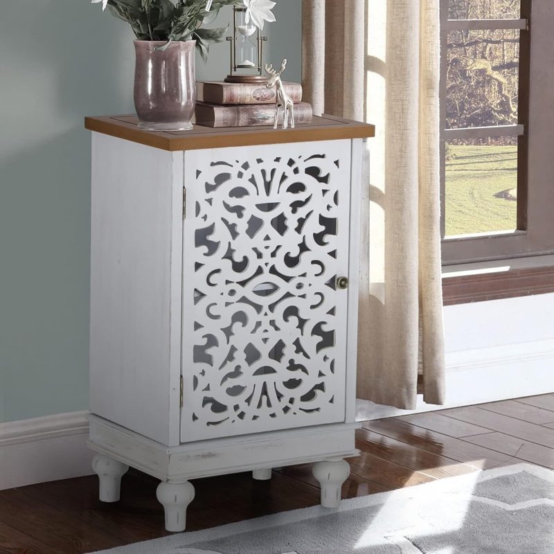 White Intricate Traditional Antique Storage Cabinet - Image 2