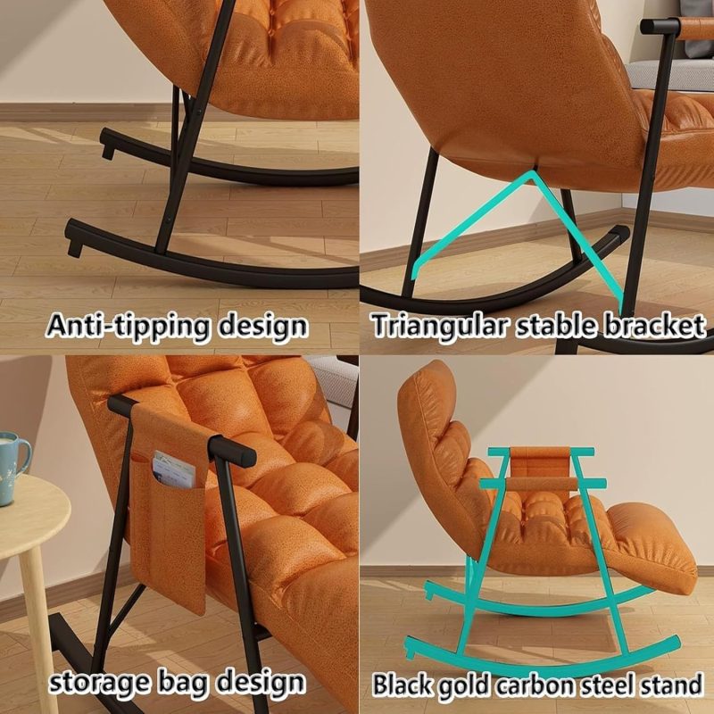 Casual Folding Rocking Chair Upholstered - Image 7