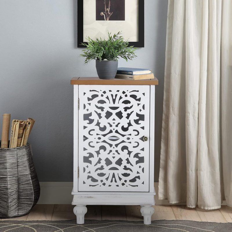 White Intricate Traditional Antique Storage Cabinet - Image 3