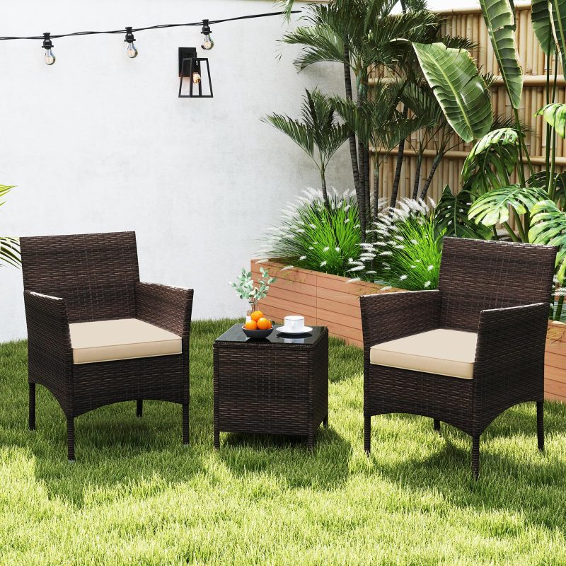 3 Pieces Patio Rattan Furniture Set, Outdoor Conversation Set with PE Wicker Armchairs - Image 2