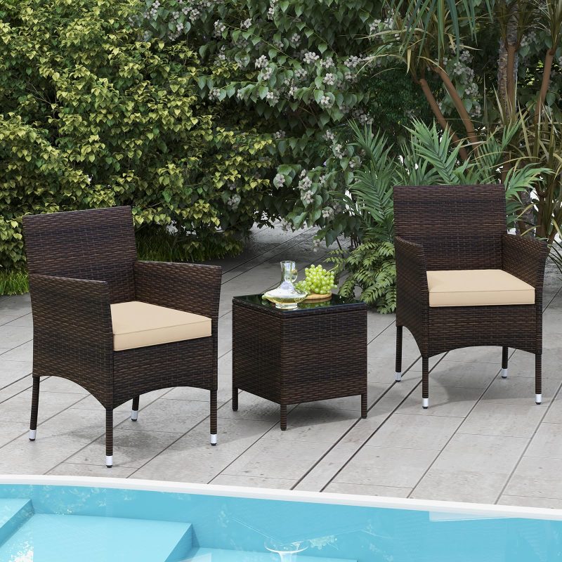 3 Pieces Patio Rattan Furniture Set, Outdoor Conversation Set with PE Wicker Armchairs - Image 3