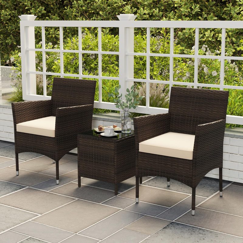 3 Pieces Patio Rattan Furniture Set, Outdoor Conversation Set with PE Wicker Armchairs - Image 4