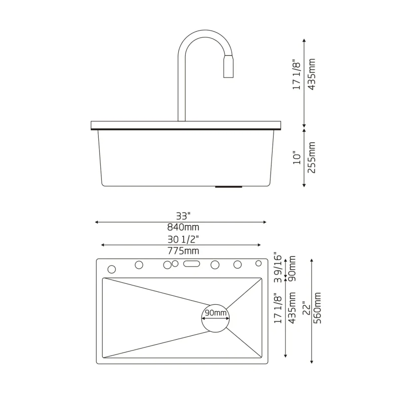 Lefton 33x22 Inch Waterfall Faucet Kitchen Sink with Digital Temperature Display LED Lighting - Image 16