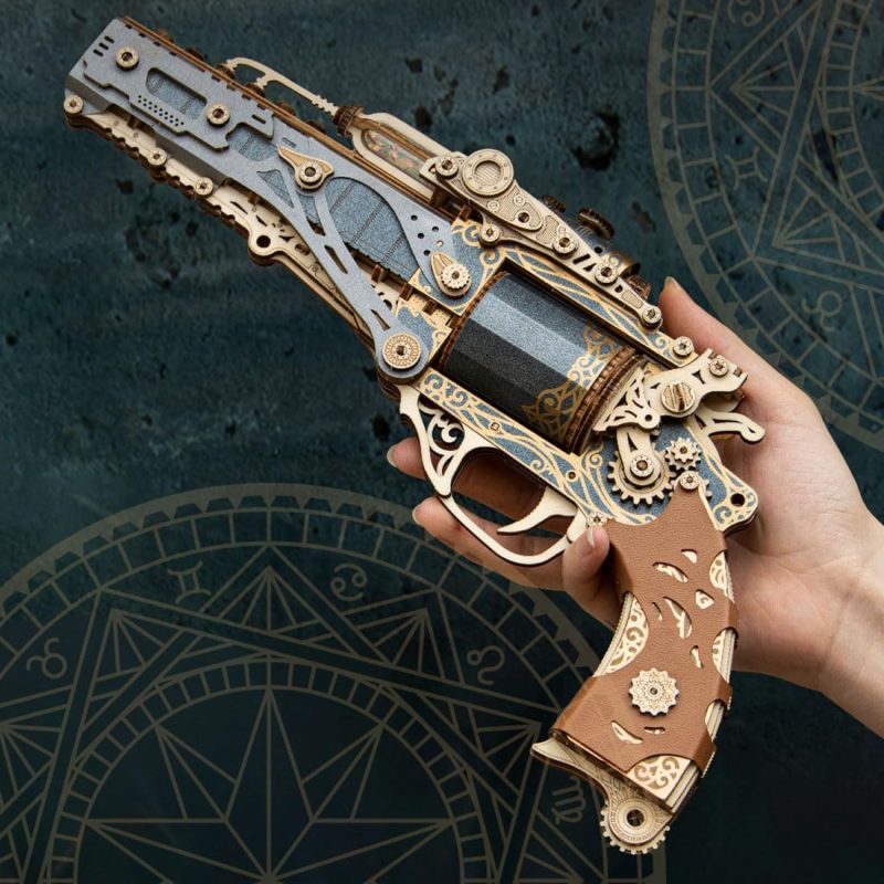 3D Wooden Revolver with Wooden Bullets Puzzle Kits - Image 2