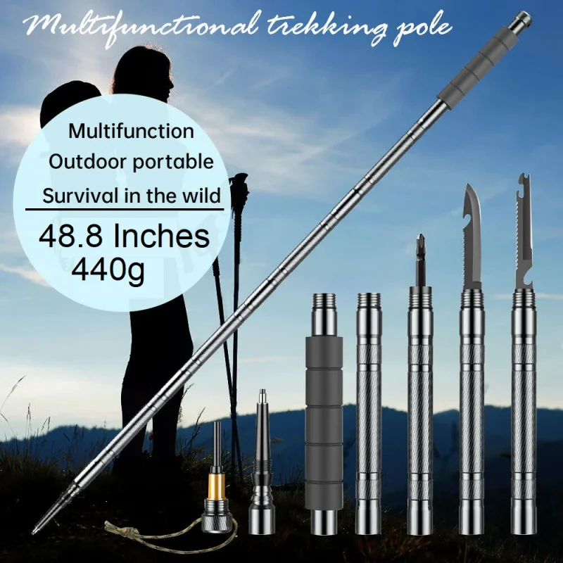 Tactical Trekking Poles Survival Walking Cane Camping Hiking Stick Alpenstock - Image 8