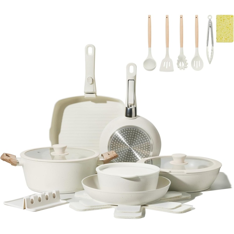 23pcs Nonstick Cookware Set With Detachable Handle