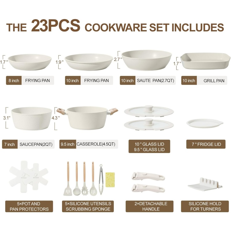 23pcs Nonstick Cookware Set With Detachable Handle - Image 2