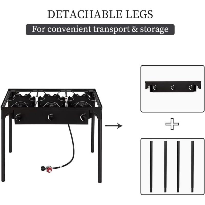 FathersDayGift-3 Burner Outdoor Portable Propane Gas Stove - Image 6