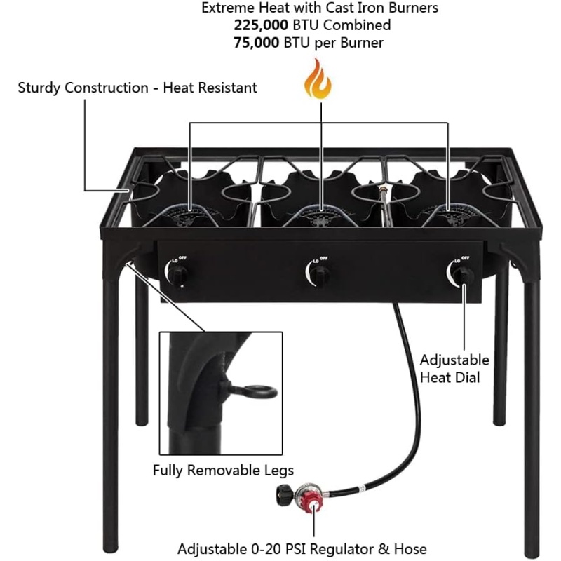 FathersDayGift-3 Burner Outdoor Portable Propane Gas Stove - Image 3