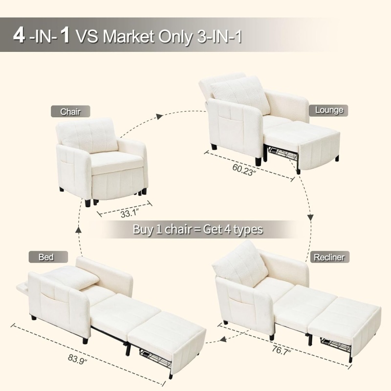 Extra Long Convertible Chair Bed - Image 2