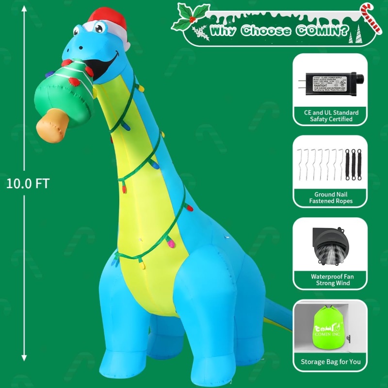 COMIN Christmas Inflatables Santa Claus Riding Dinosaur - Image 7