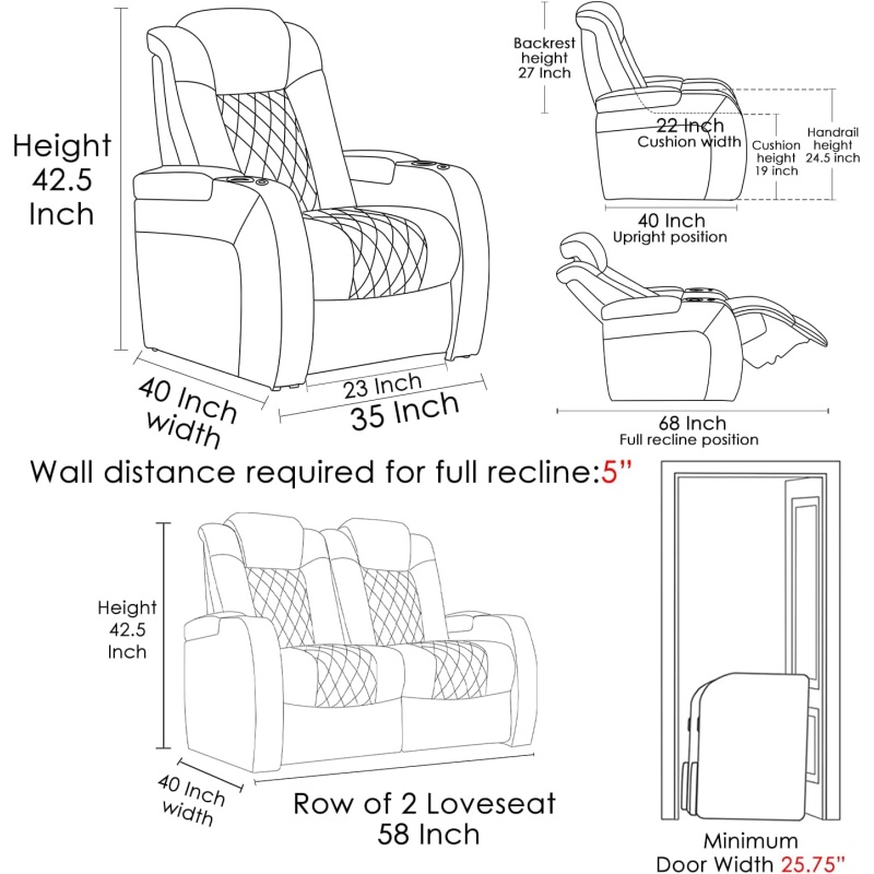 Home Theater Seating Top Grain Leather Recliner Chair - Image 3