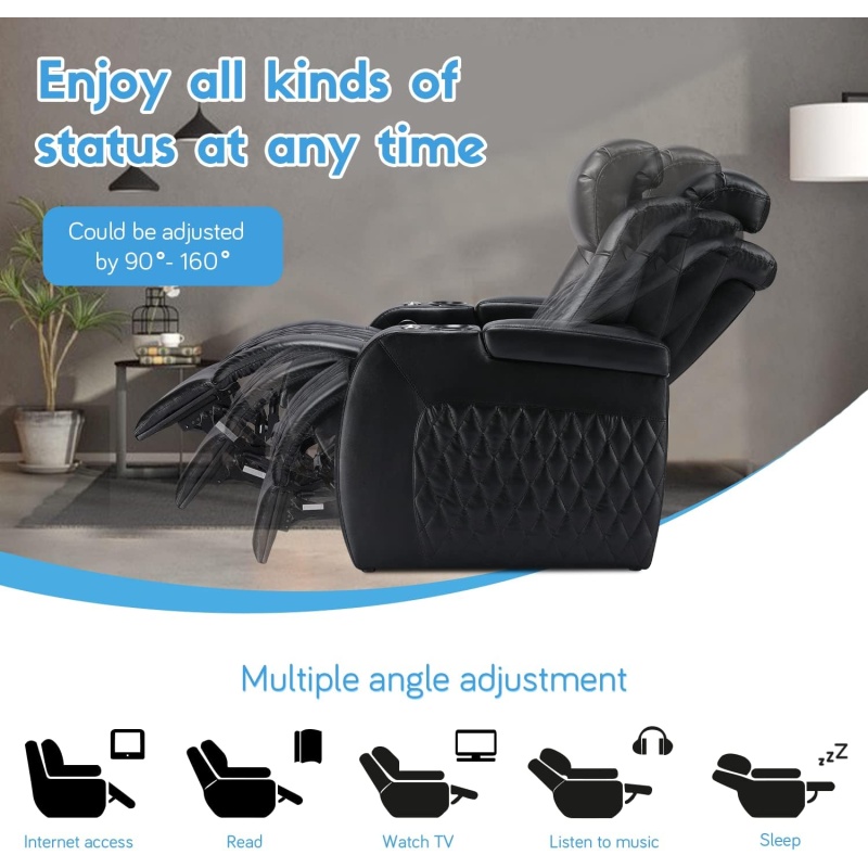 Home Theater Seating Top Grain Leather Recliner Chair - Image 6