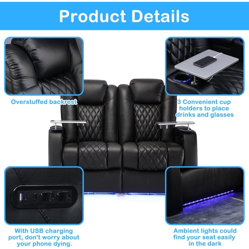 Home Theater Seating Top Grain Leather Recliner Chair - Image 5