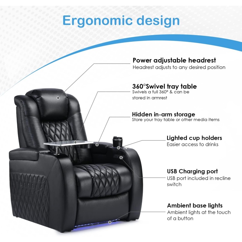 Home Theater Seating Top Grain Leather Recliner Chair - Image 4