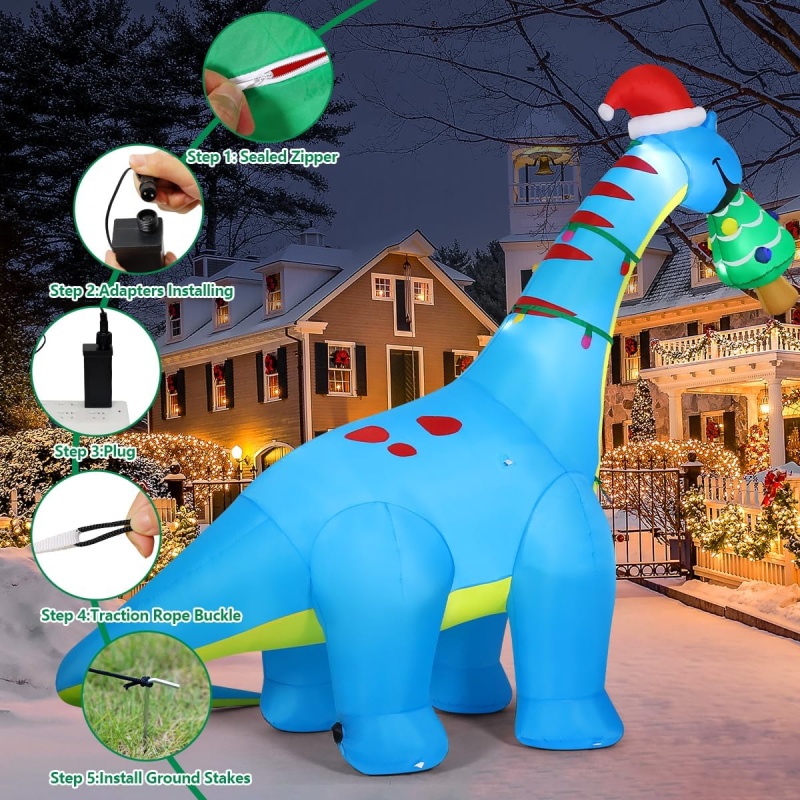 COMIN Christmas Inflatables Santa Claus Riding Dinosaur - Image 5